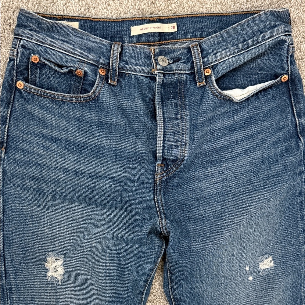 Levi's Blue Distressed Ankle Jeans - Picture 2 of 10